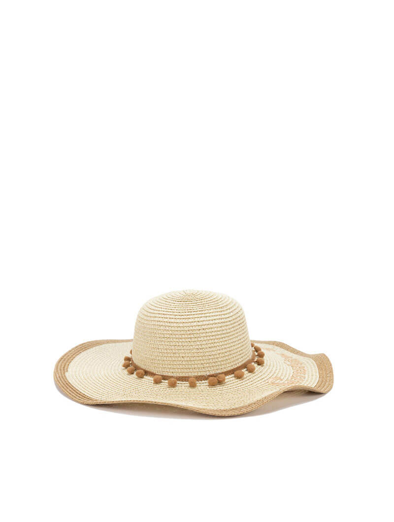 chapeau en paille à pompons